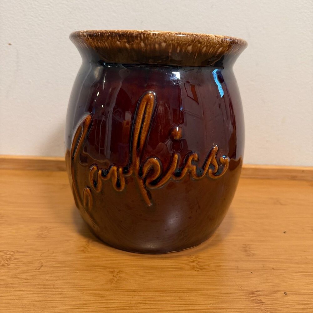 MCM Vintage Hull Pottery Retro Cookie Jar Brown Drip Glaze Oven Proof USA NO LID